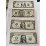 FOUR THE UNITED STATES OF AMERICA FEDERAL RESERVE NOTES TO INCLUDE A ONE DOLLAR SIGNED BRADY (1988-