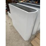 A TALL WHITE FIBRE GLASS TROUGH PLANTER (H:120CM W:133CM D:35CM)