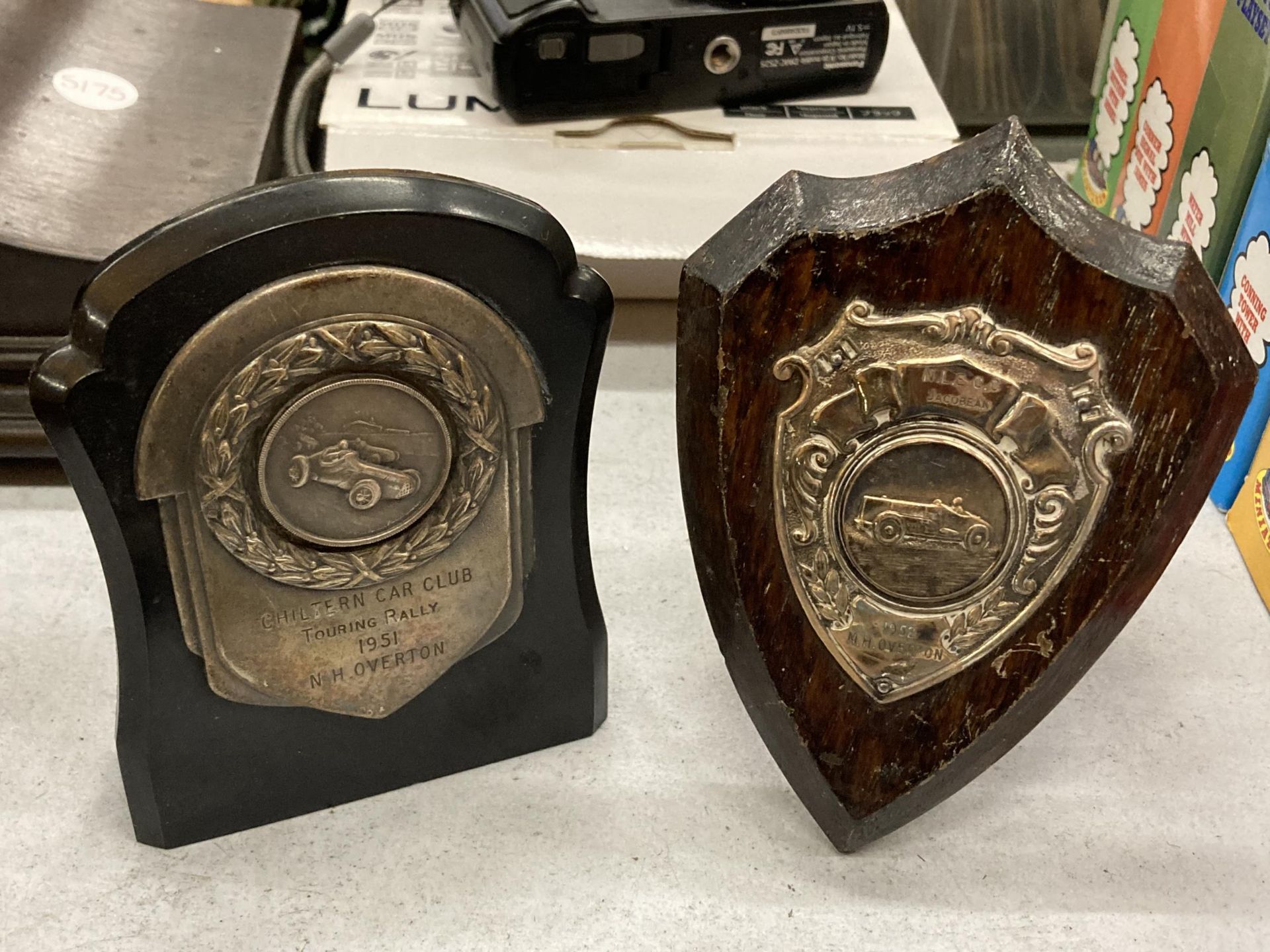 TWO CAR TOURING TROPHIES FROM 1951/52, ONE BAKELITE, THE OTHER WOOD