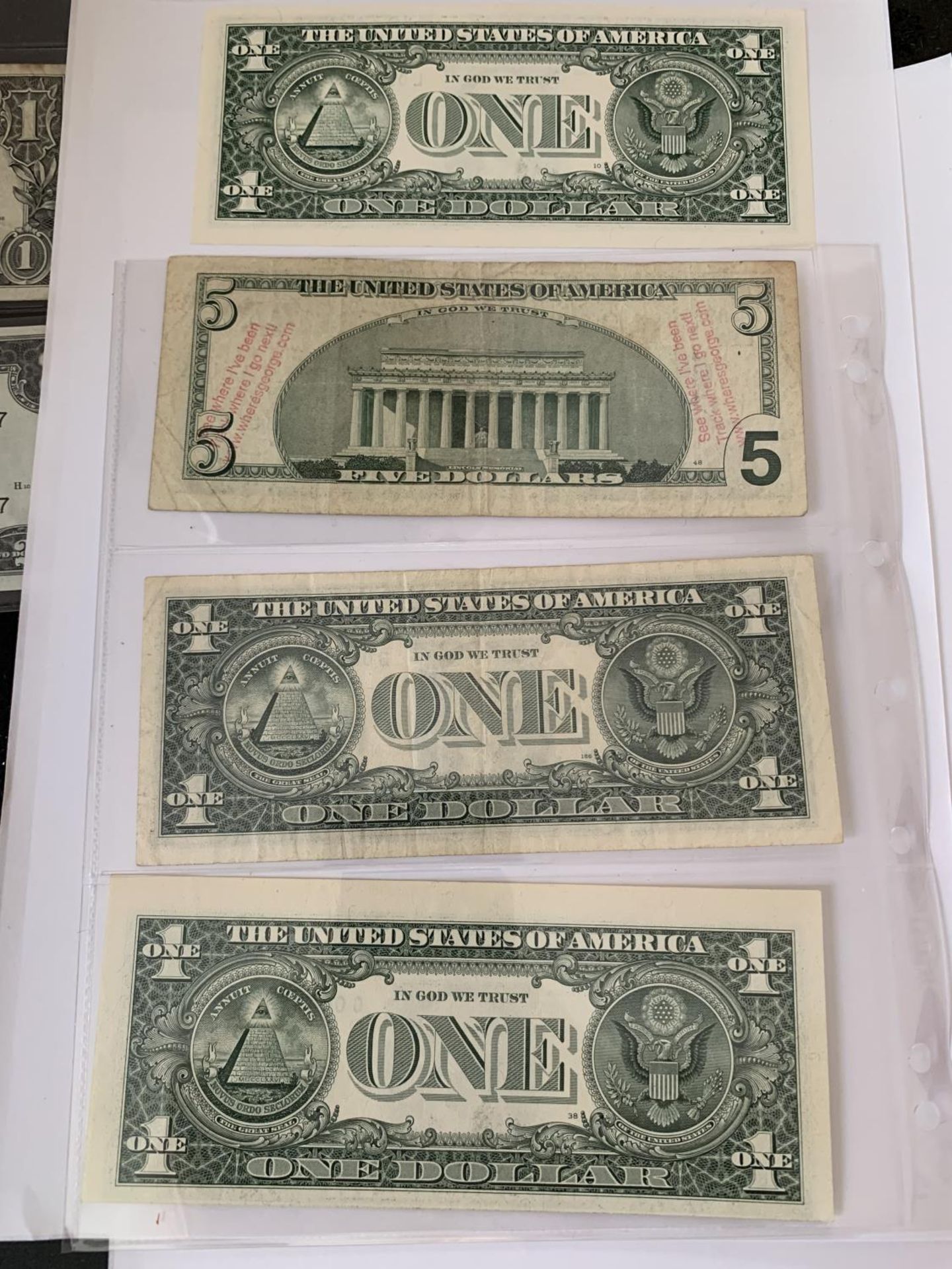 FOUR THE UNITED STATES OF AMERICA FEDERAL RESERVE NOTES TO INCLUDE A ONE DOLLAR SIGNED BRADY (1988- - Image 6 of 6