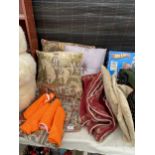 AN ASSORTMENT OF CUSHIONS AND CUSHION COVERS ETC