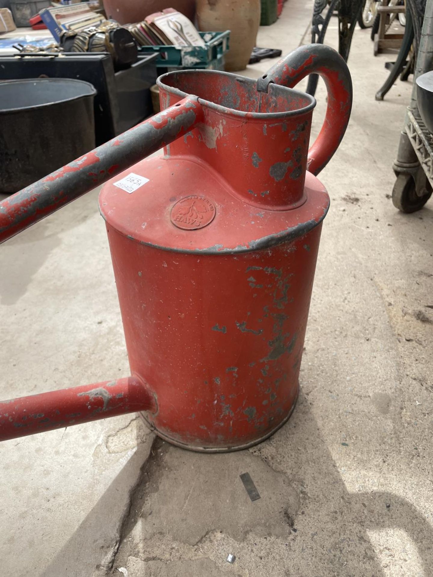 A VINTAGE RED PAINTED AND GALVANISED HAWS WATERING CAN - Image 4 of 4