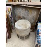 A VINTAGE GALVANISED SWIFTS POULTRY FEEDER AND A LARGE GALVANISED METAL TRAY