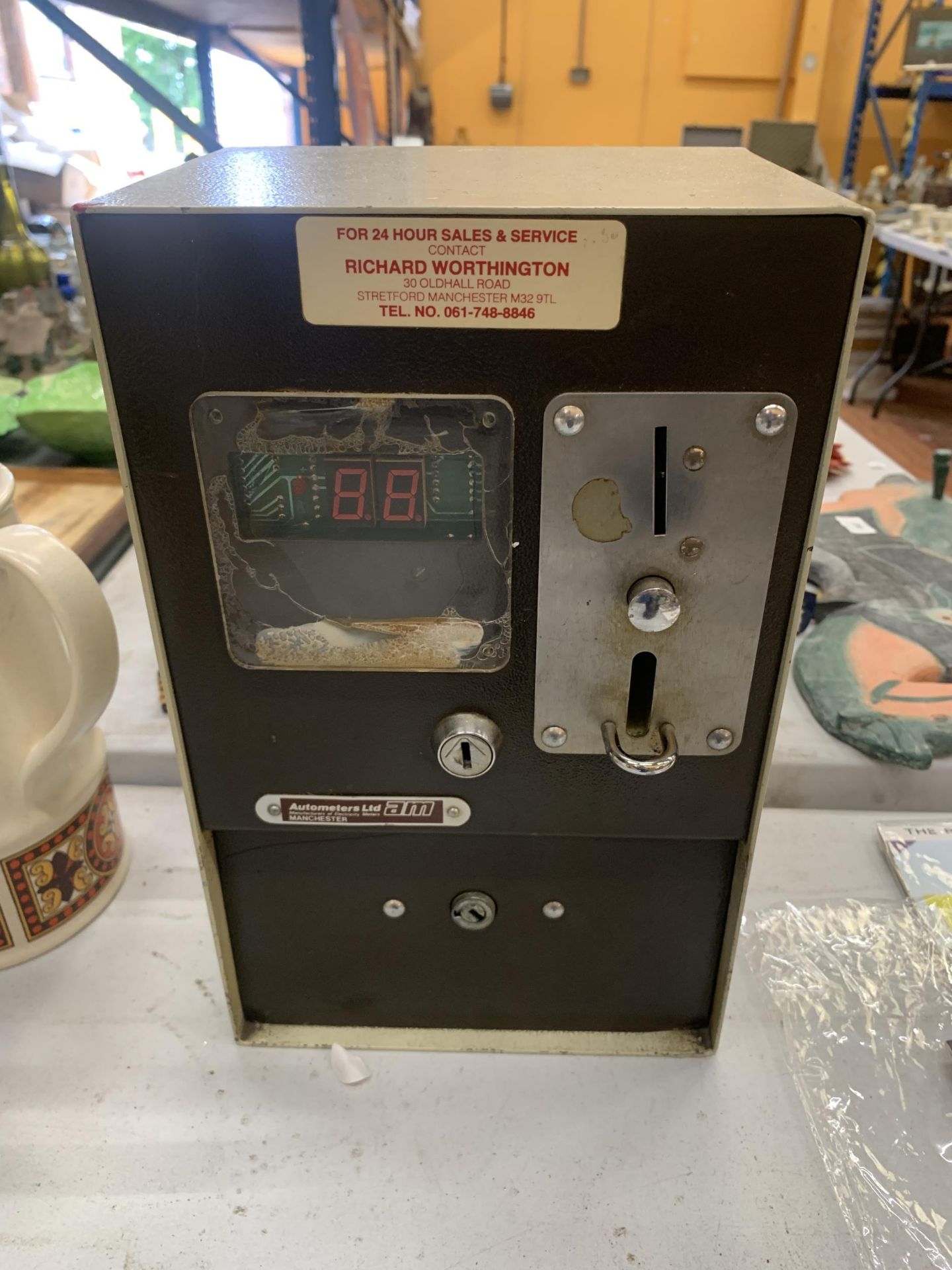 AN AUTOMETERS LTD ELECTRIC METAL BOX MONEY SLOT METER