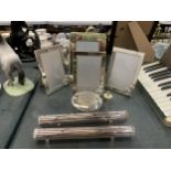 A QUANTITY OF WHITE METAL CHRISTENING ITEMS TO INCLUDE PHOTO FRAMES, ETC