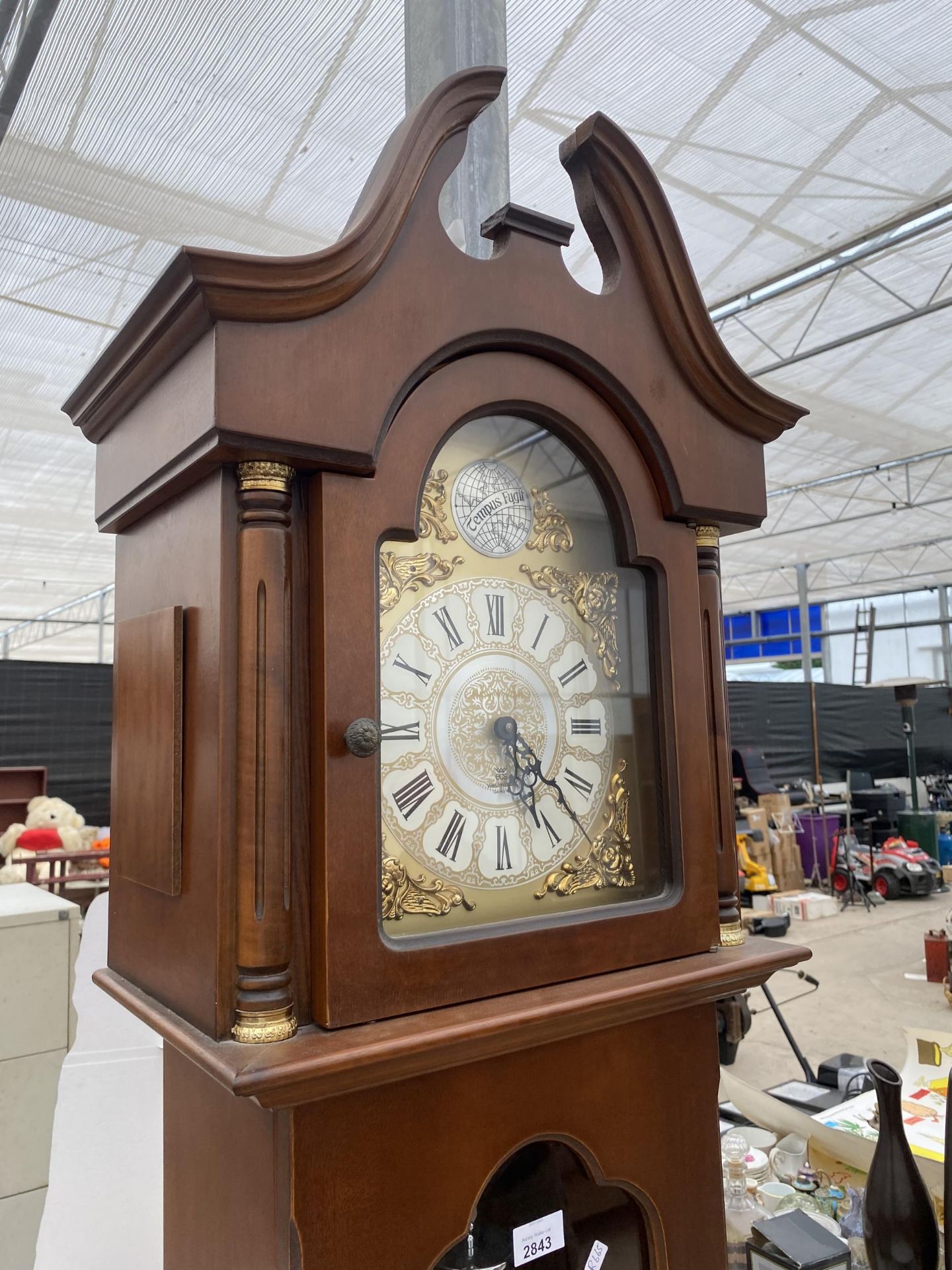 A MODERN TEMPUS FUGIT LONGCASE CLOCK WITH SINGLE WEIGHT AND GLASS DOOR - Image 2 of 5