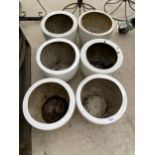 SIX LOW WHITE FIBRE GLASS ROUND PLANTERS