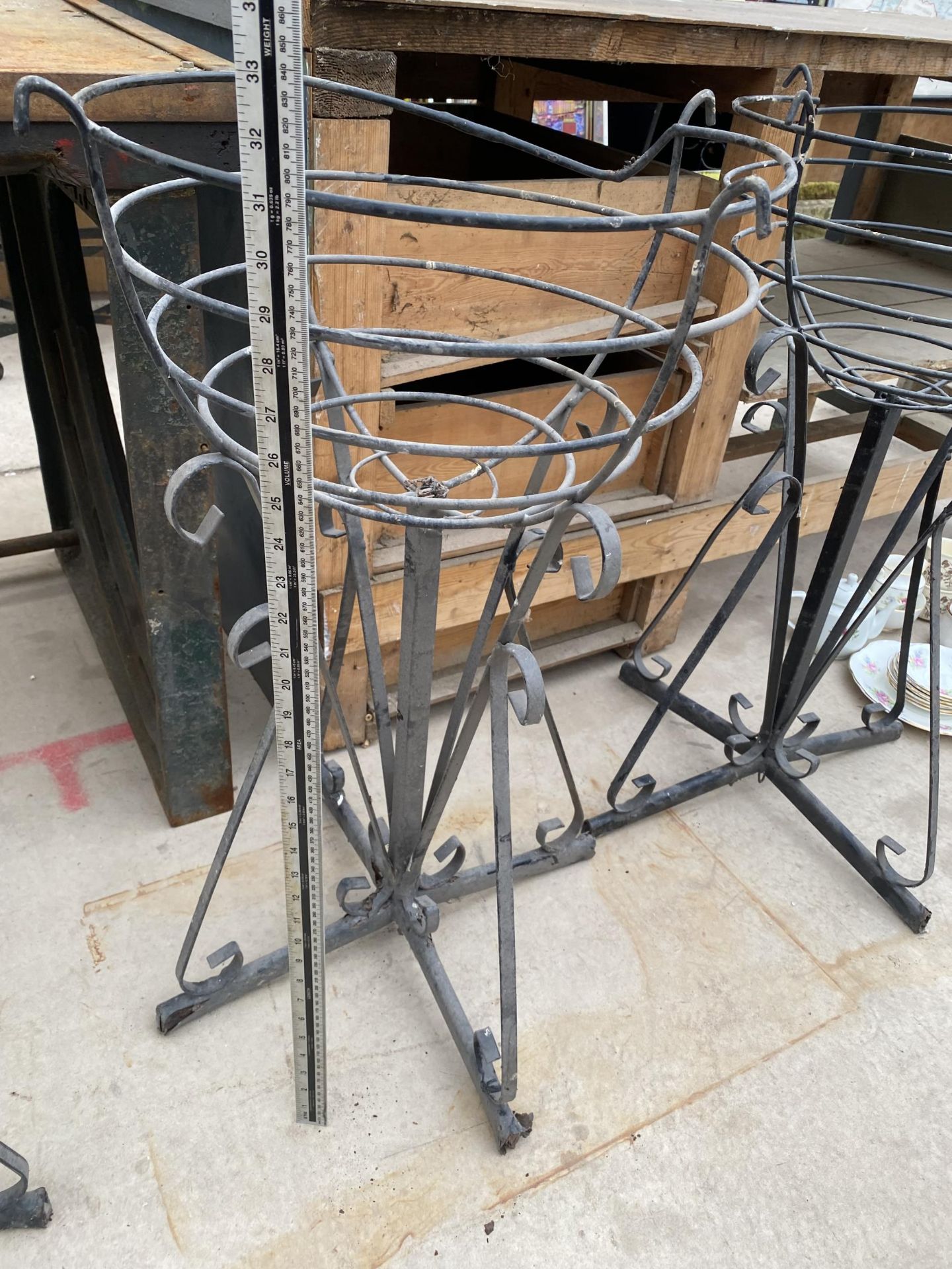 A PAIR OF WROUGHT IRON BASKET PLANTERS (H:80CM) - Image 2 of 2