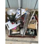 AN ASSORTMENT OF HOUSEHOLD CLEARANCE ITEMS TO INCLUDE MAPS AND A LIGHT ETC