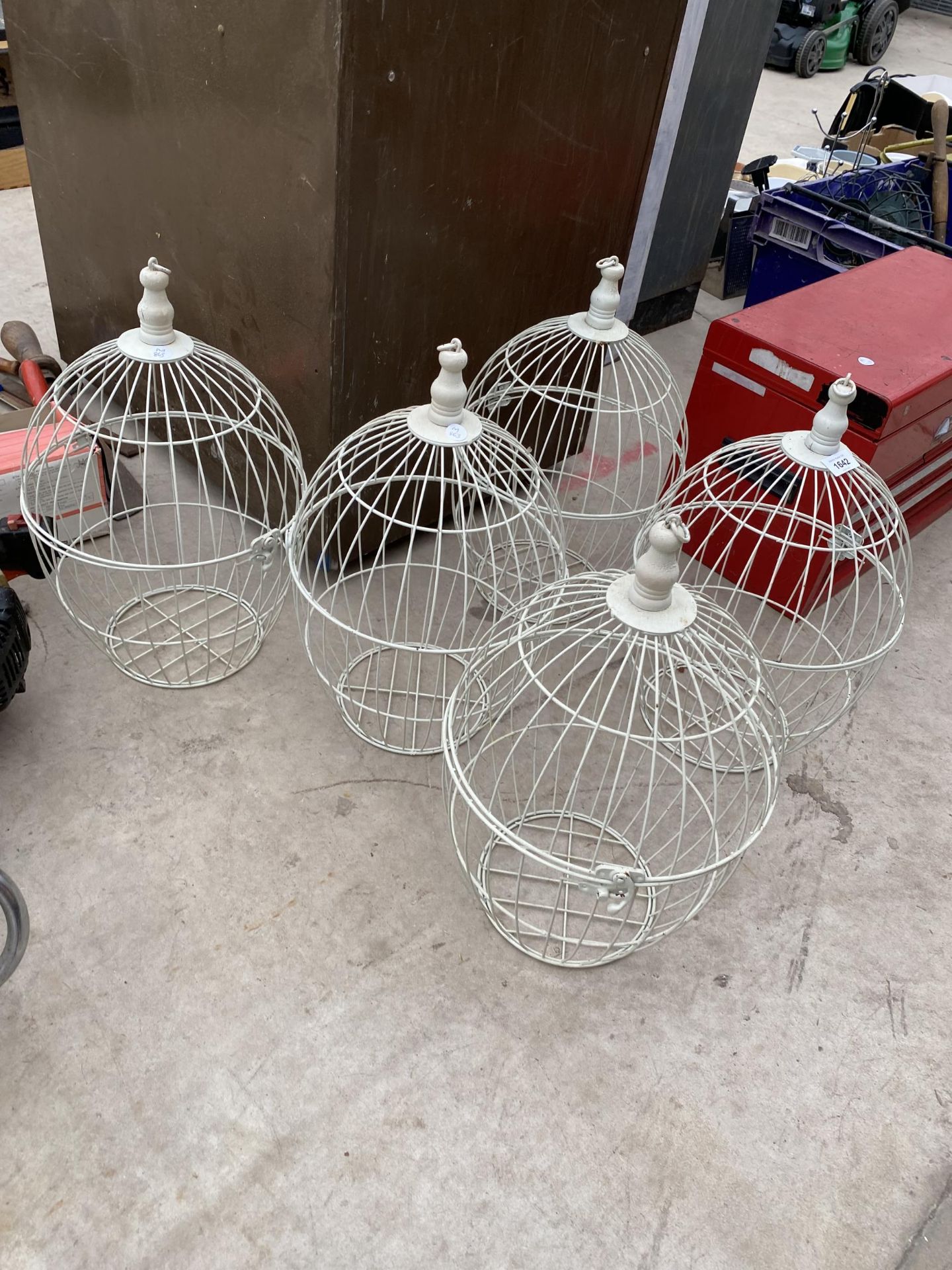 FIVE DECORATIVE METAL BIRD CAGE STYLE PLANTERS - Image 2 of 3