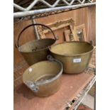 THREE VINTAGE BRASS JAM PANS