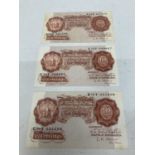 THREE BANK OF ENGLAND TEN SHILLINGS NOTES SIGNED PEPPIATT (1934-1949).