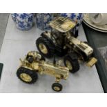 TWO BRITAINS ERTL GOLD COLOURED JOHN DEERE TRACTORS - MODELS 42725 AND 43029