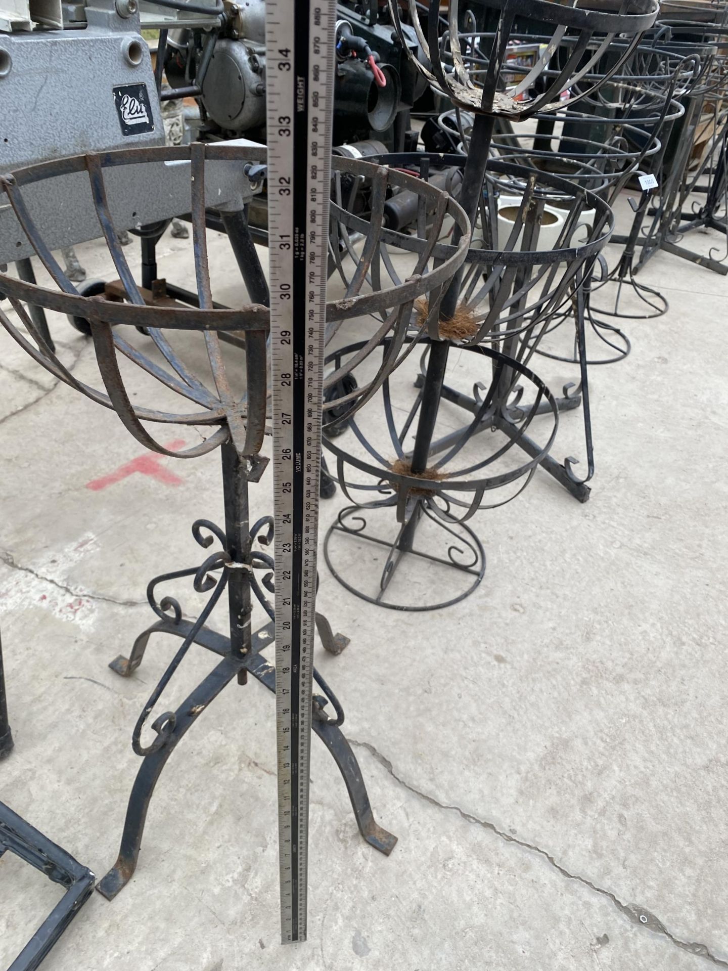 THREE VARIOUS WROUGHT IRON BASKET PLANT STANDS - Image 3 of 3