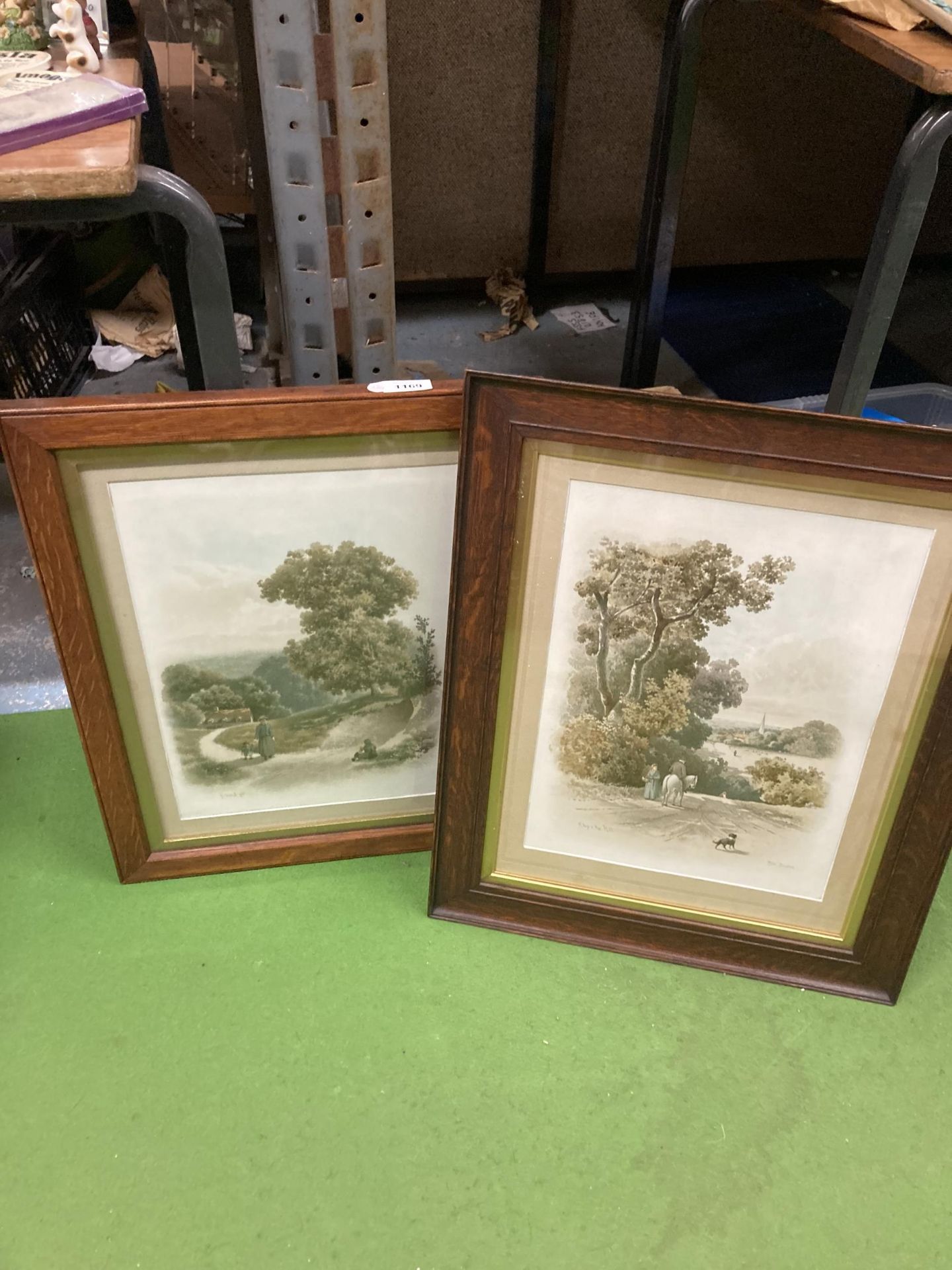 TWO VINTAGE OAK FRAMED PRINTS OF COUNTRYSIDE SCENES