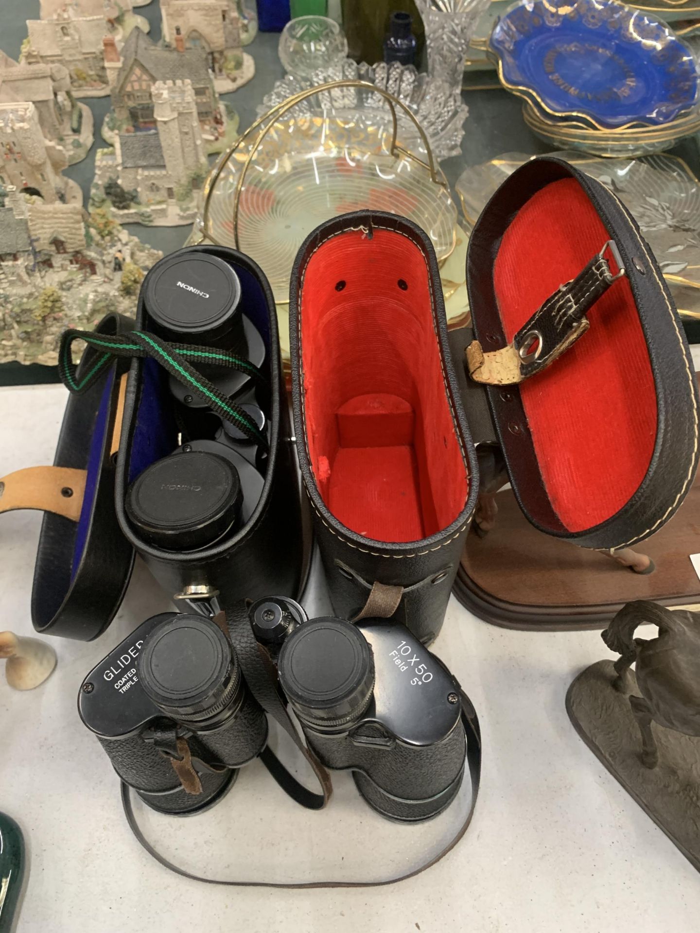 TWO PAIRS OF BINOCULARS IN CASES - GLIDER AND CHINON