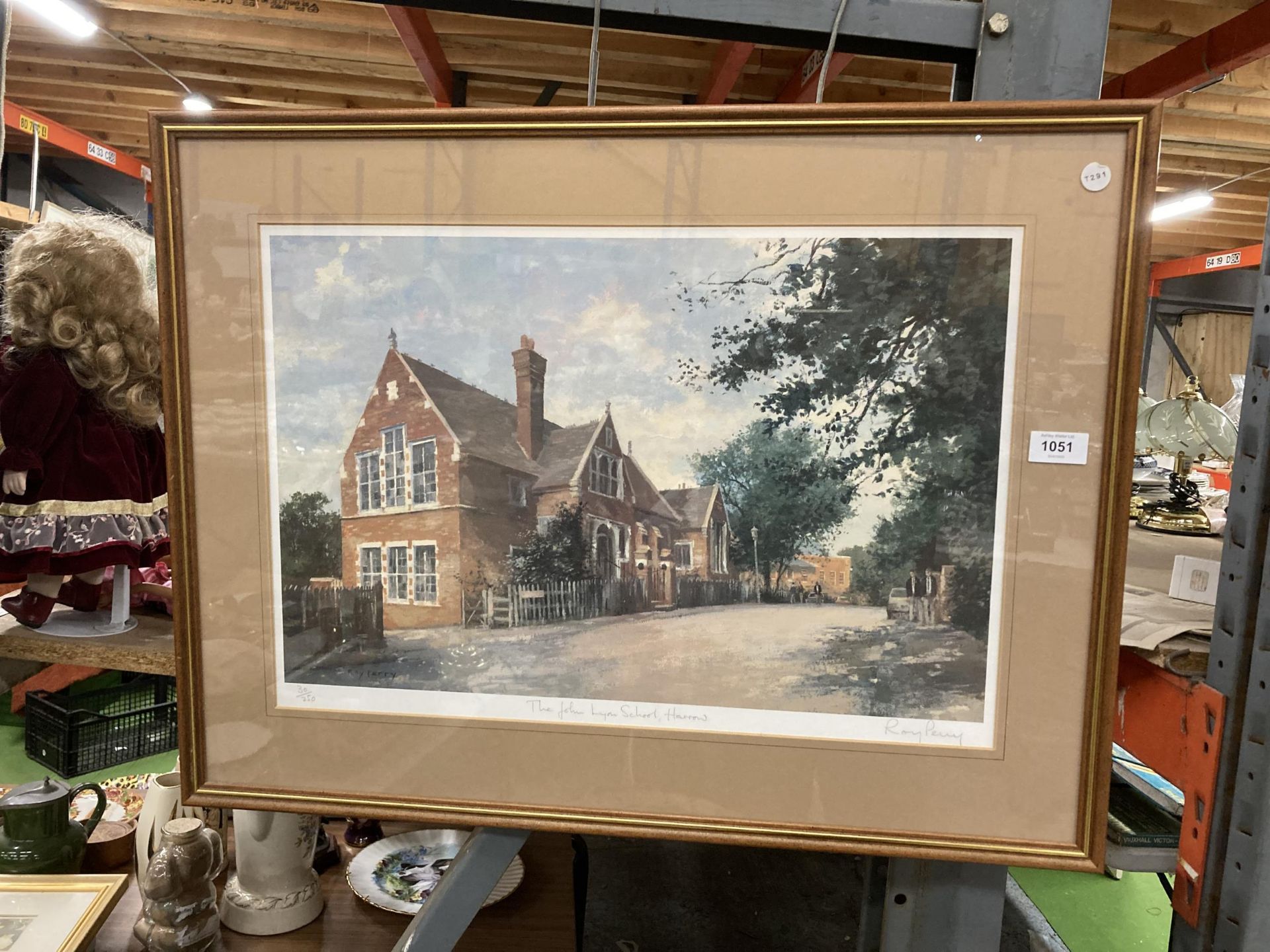 A FRAMED RAY PERRY PENCIL SIGNED LIMITED EDITION PRINT OF HARROW