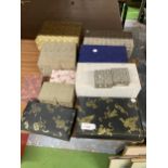 A MIXED LOT OF VINTAGE ORIENTAL SILK AND FURTHER BOXES