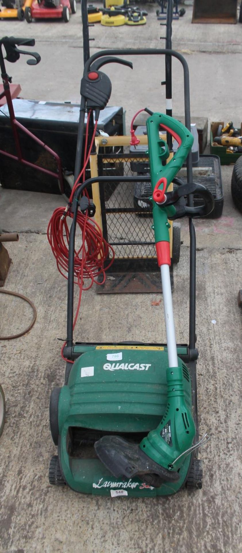 QUALCAST LAWNRAKER STRIMMER AND SACK TRUCK NO VAT