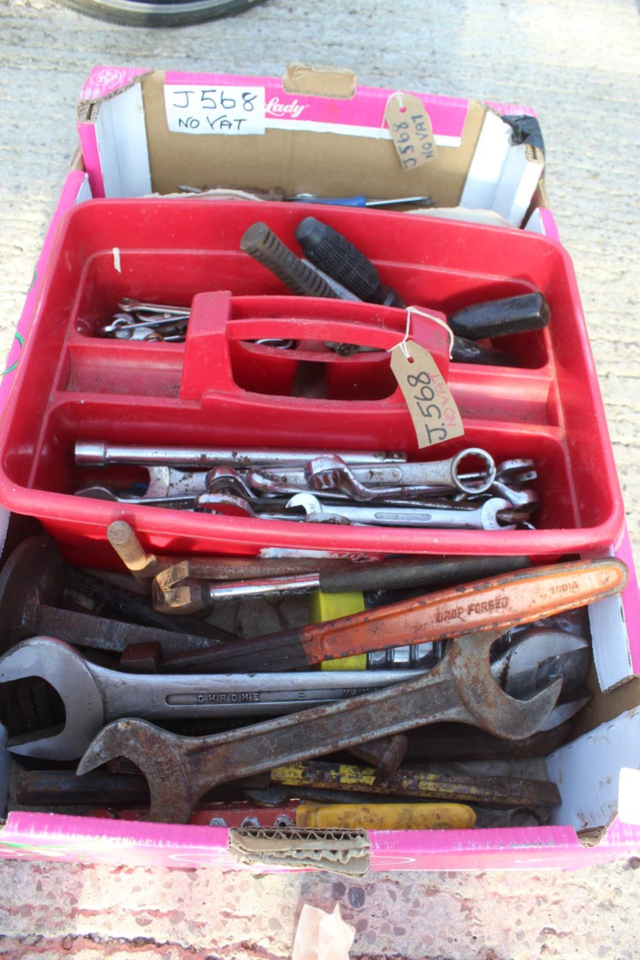 BOX OF VARIOUS SPANNERS ETC- NO VAT