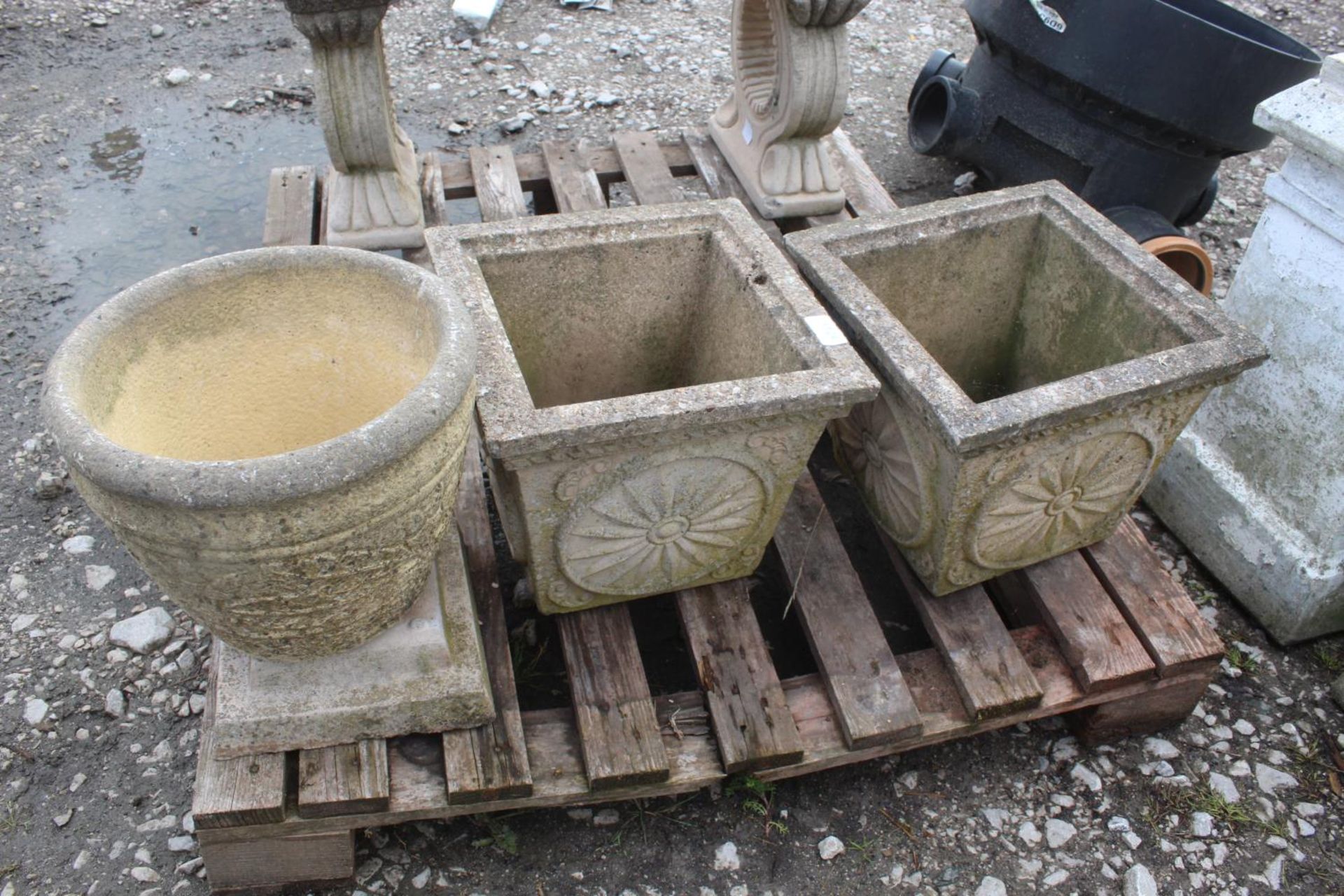 3 CONCRETE FLOWER POTS NO VAT