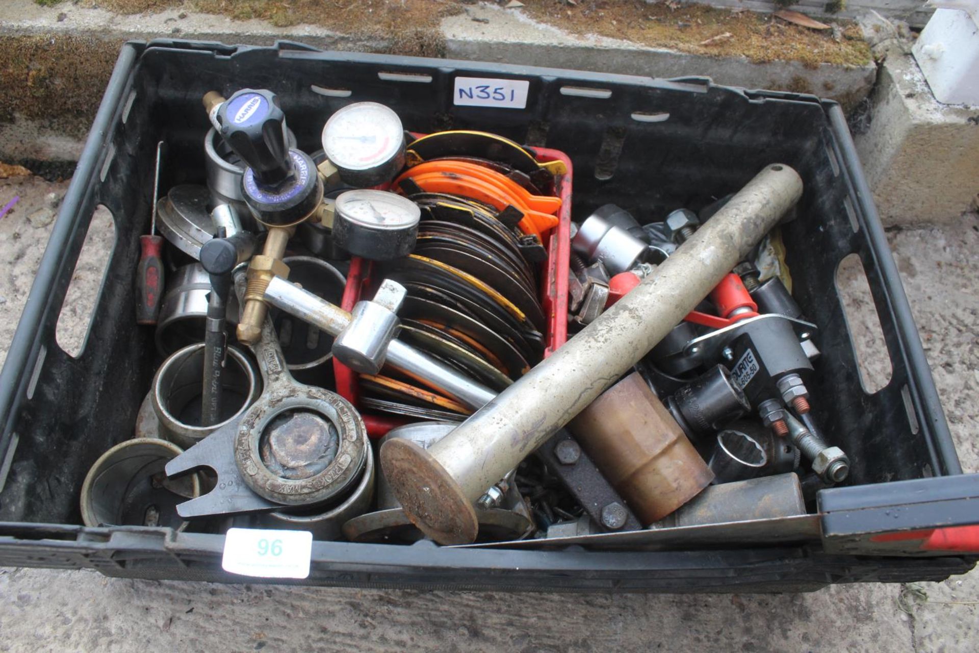 BOX OF GAUGES AND SOCKETS ETC. + VAT