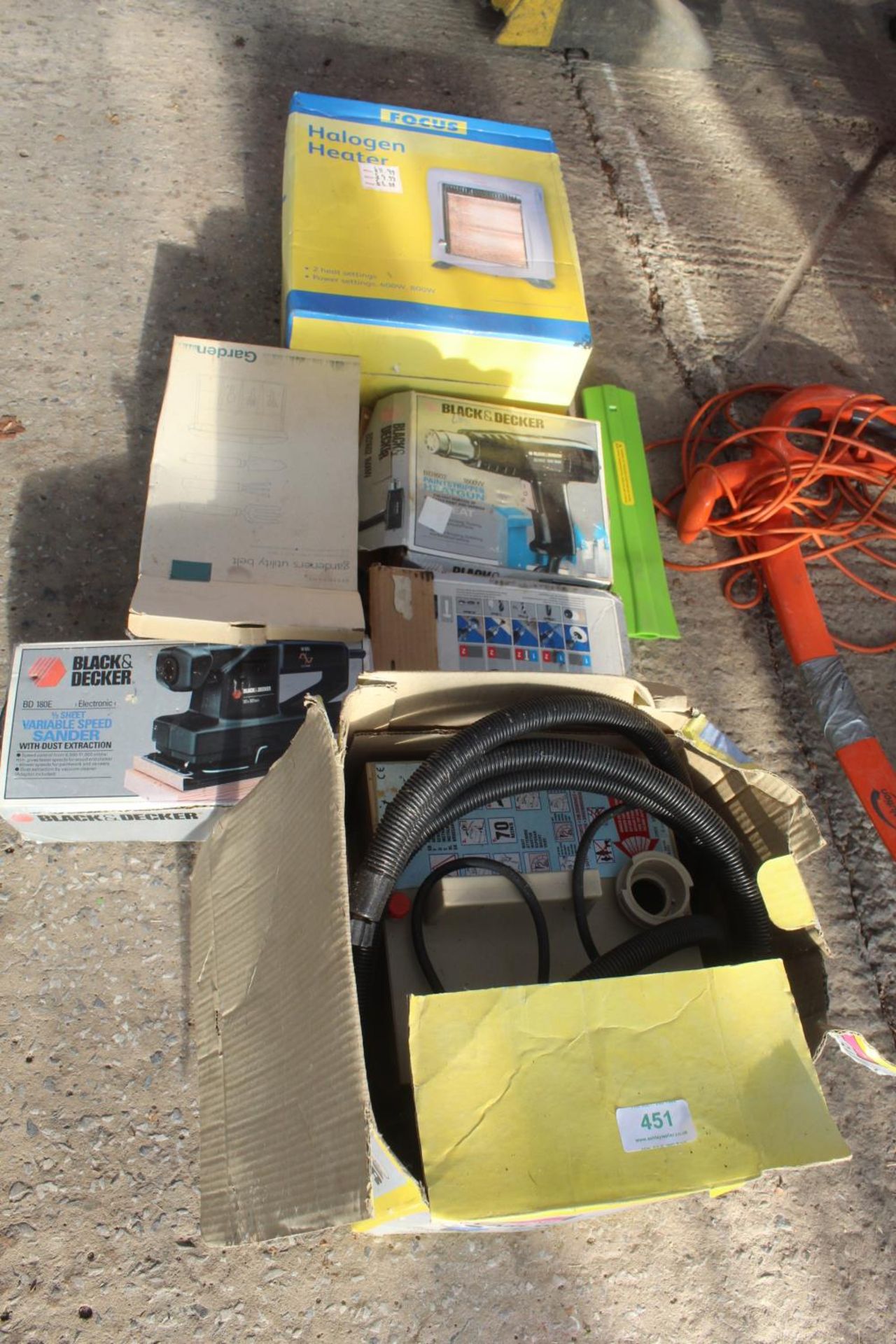 SIX BOXES INC HALAGON HEATER, DRILL & UTILITY BELT, BLACK & DECKERPAINT STRIPPER, SANDER - NO VAT