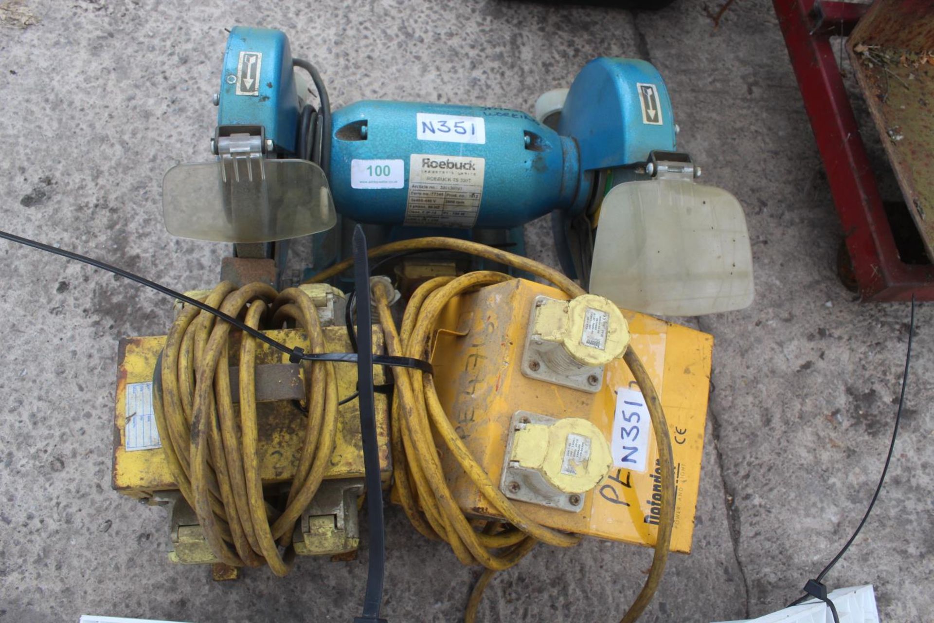 ROEBUCK BENCH GRINDER, 110V JUNCTION BOXES AND BRACKET + VAT