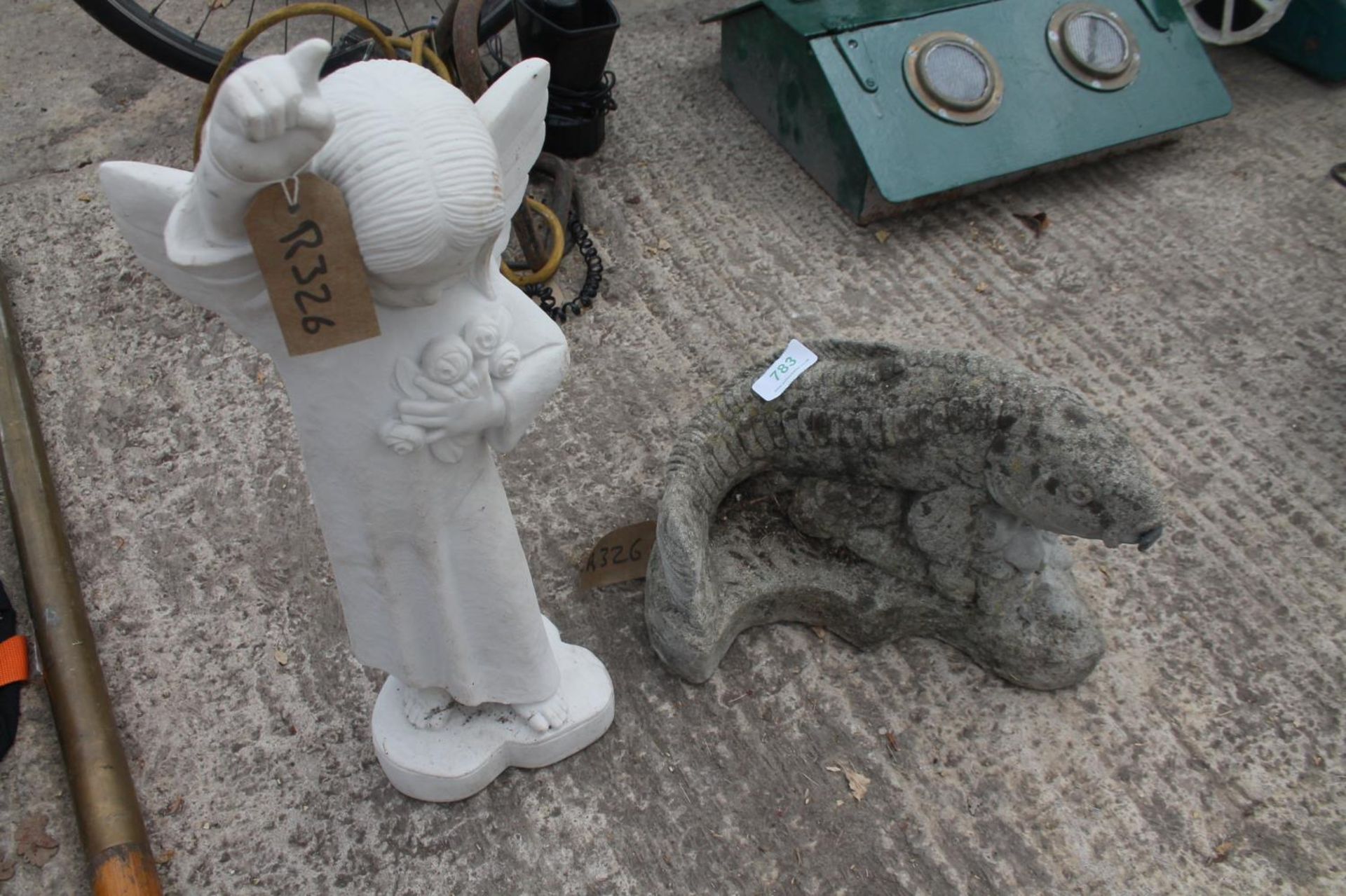 STONE FISH WATER FEATURE & STONE ANGEL - NO VAT