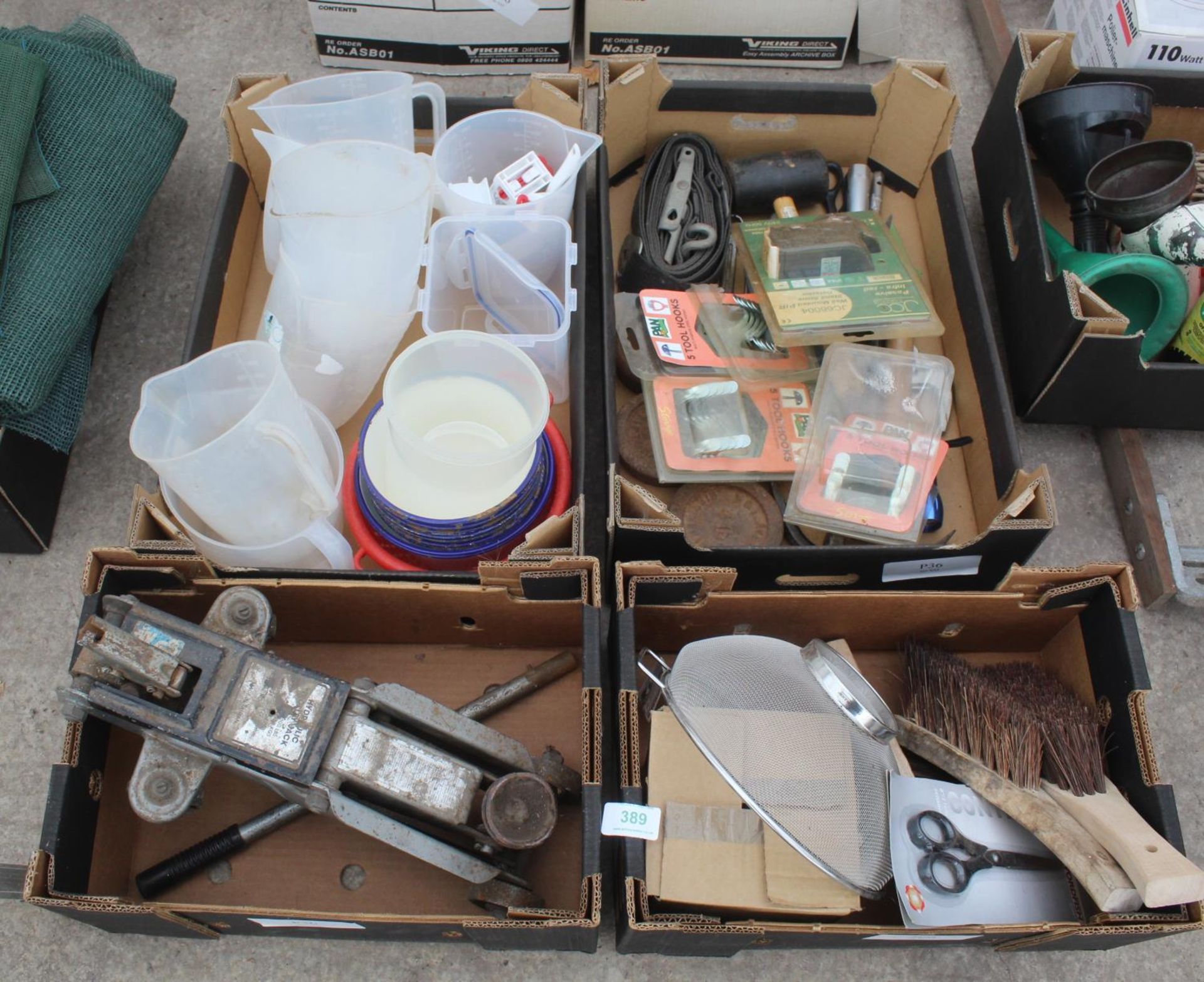 CONTAINERS, TOOLS, TROLLEY JACK AND BRUSHES NO VAT