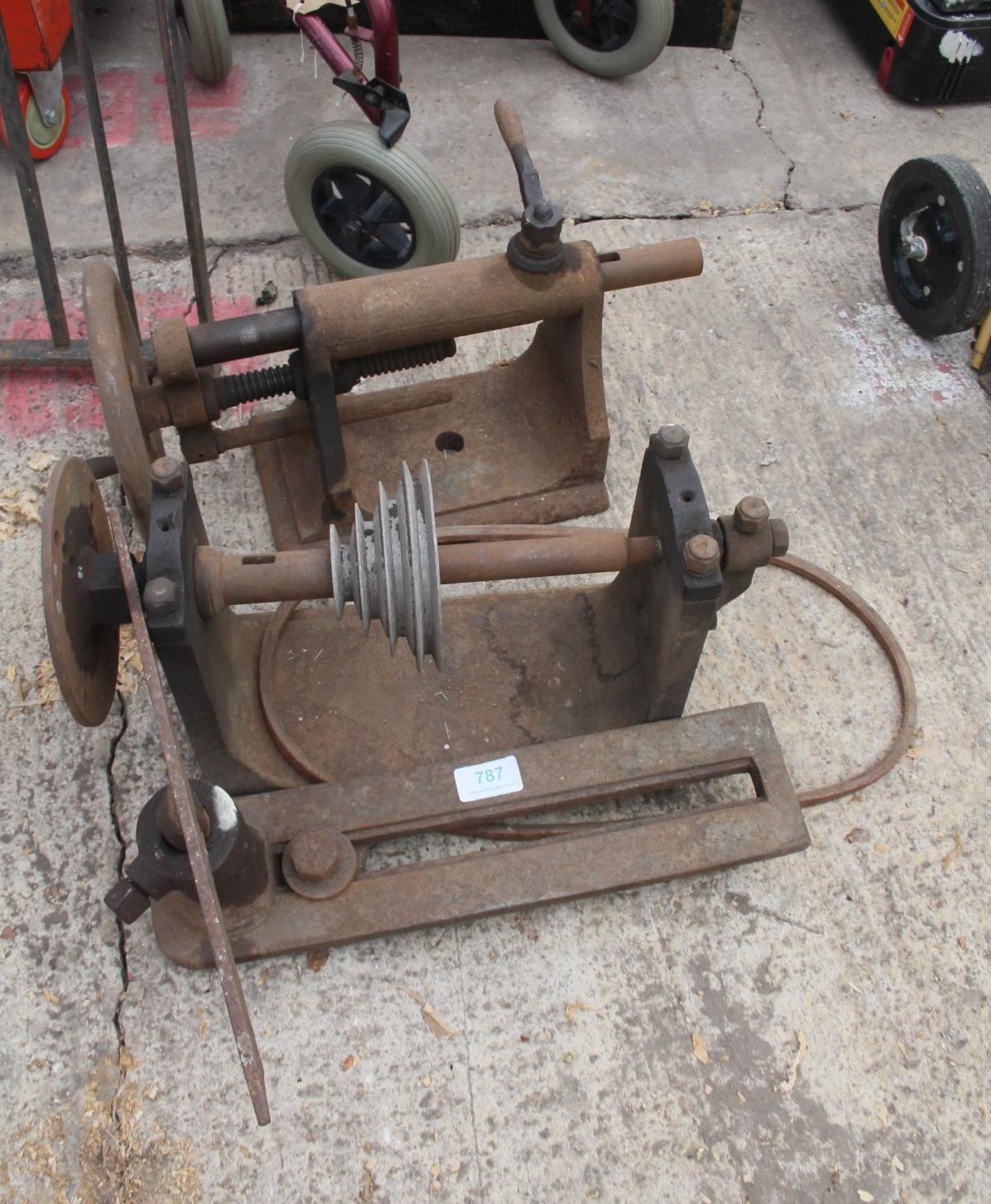 2 LATHE PULLEYS AND BRACE NO VAT