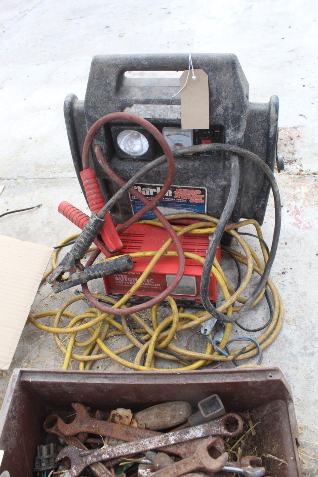 2 BATTERY CHARGERS, 3 BOXES OF SPANNERS, 4 TROLLEY WHEELS, TRAILER JOCKEY WHEEL AND 14 METAL - Image 3 of 4