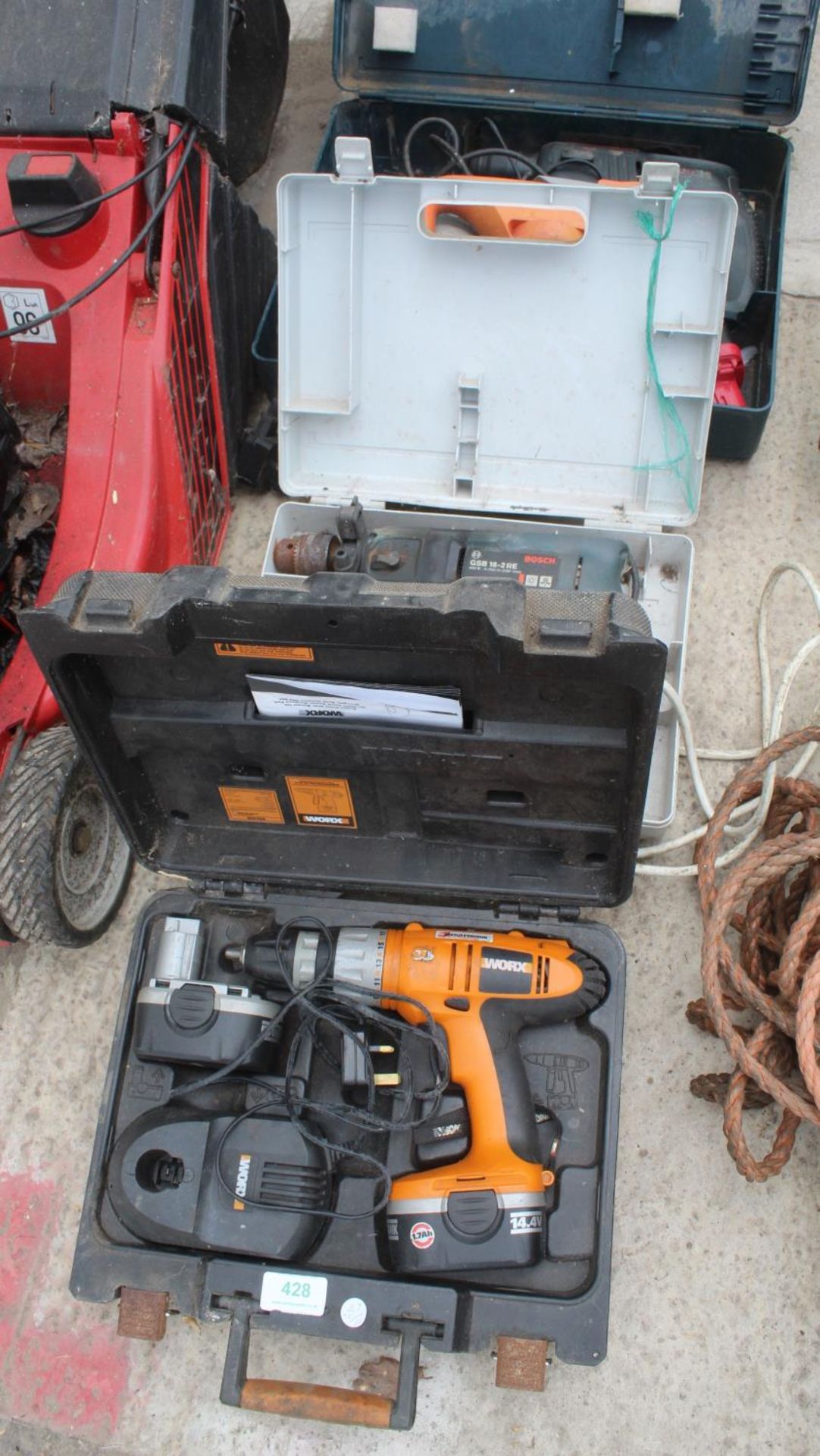 THREE BOXES OF POWER TOOLS & ONE WATER PUMP - NO VAT