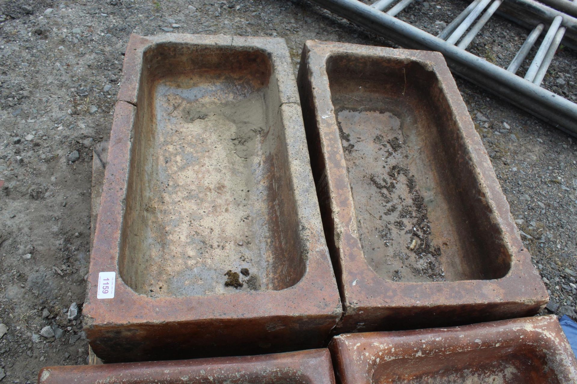 2 BROWN GLAZED TROUGHS NO VAT