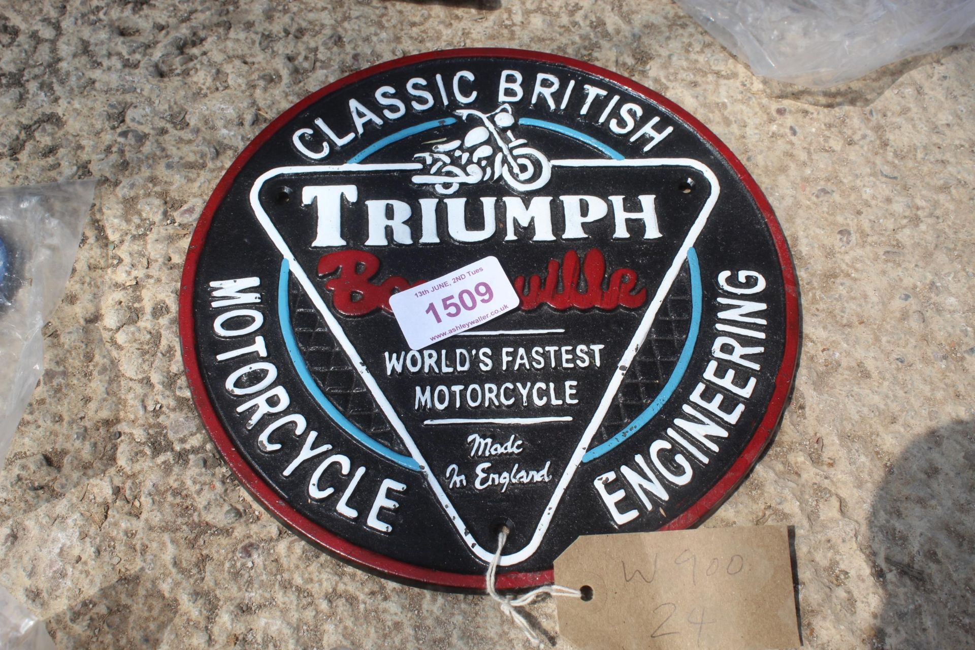 CAST IRON TRIUMPH BONNEVILLE SIGN NO VAT