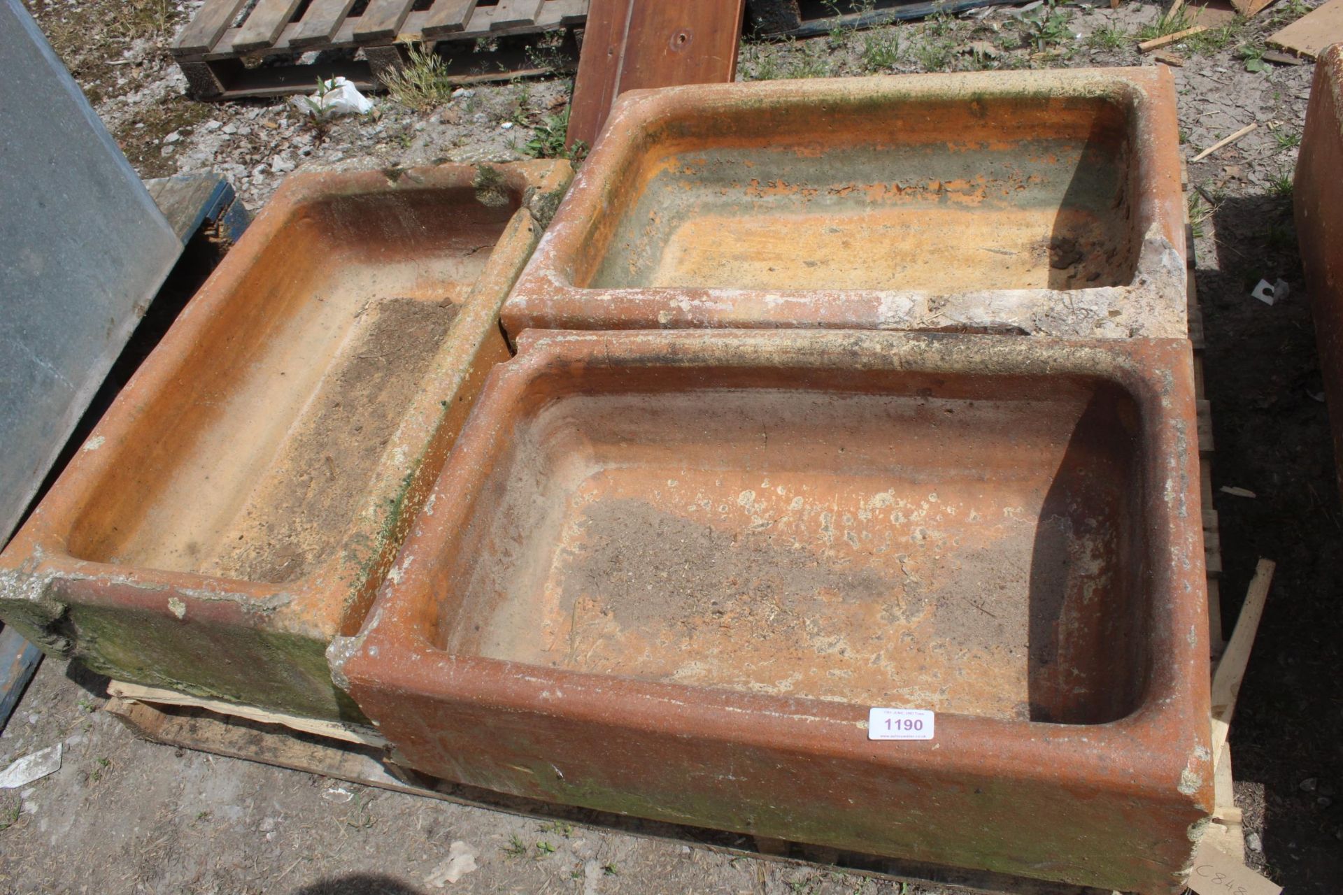 3 BROWN GLAZED TROUGHS + VAT