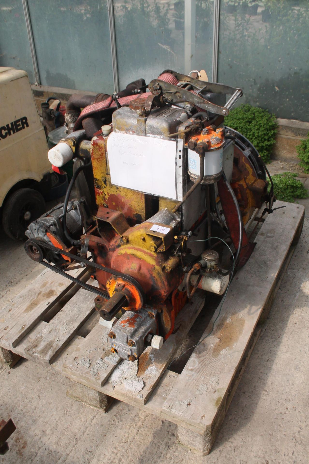 A THREE CYLINDER LISTER ENGINE WITH ELECTRIC START BELIEVED IN GOOD CONDITION BUT NO WARRANTY NO VAT