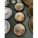 THREE MAHOGANY FRAMED PRATTWARE LIDS