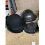 TWO ANTIQUE BOWLER HATS MEDIUM AND SMALL ONE BEING JACKSONS LIMITED THE NATIONAL STOCKPORT