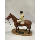 A BESWICK CONNOISSEUR HORSE AND JOCKEY FIGURE - ARKLE WITH PAT TAAFFE UP ON WOODEN BASE