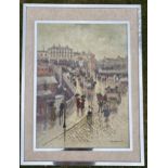 A LARGE MARGARET CHAPMAN (1940-2000) NORTHERN ART FRAMED OIL ON BOARD PAINTING OF A BUSY NORTHERN