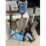 FOUR VARIOUS VACUUM CLEANERS TO INCLUDE A DIRT DEVIL AND A VAX ETC