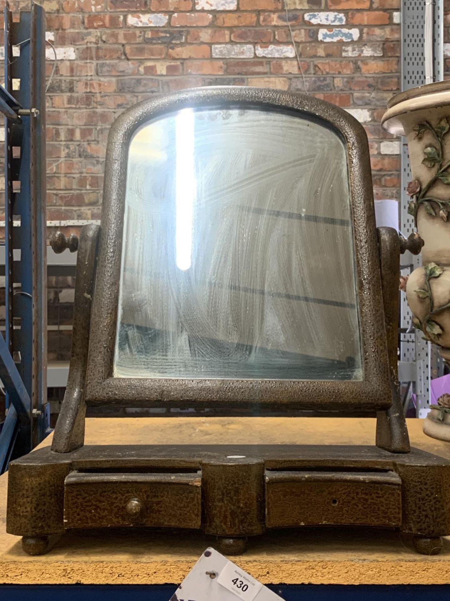 A DRESSING TABLE MAHOGANY SWING MIRROR WITH DRAWERS TO THE BASE