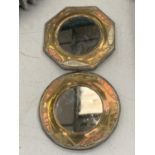 TWO BRASS AND COPPER MIRRORS