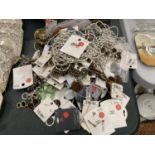 A LARGE QUANTITY OF COSTUME JEWELLERY TO INCLUDE EARRINGS, NECKLACES, ETC - SOME AS NEW ON CARDS