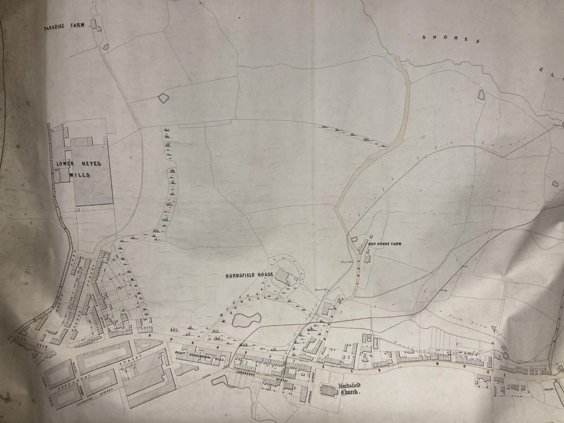 AN OLD ORDNANCE SURVEY MAP OF AREAS IN MACCLESFIELD TO INCLUDE MACCLESFIELD CANAL, HURDSFIELD HOUSE,