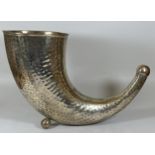 A LARGE SILVER PLATED SWEDISH HORN, HEIGHT 25CM