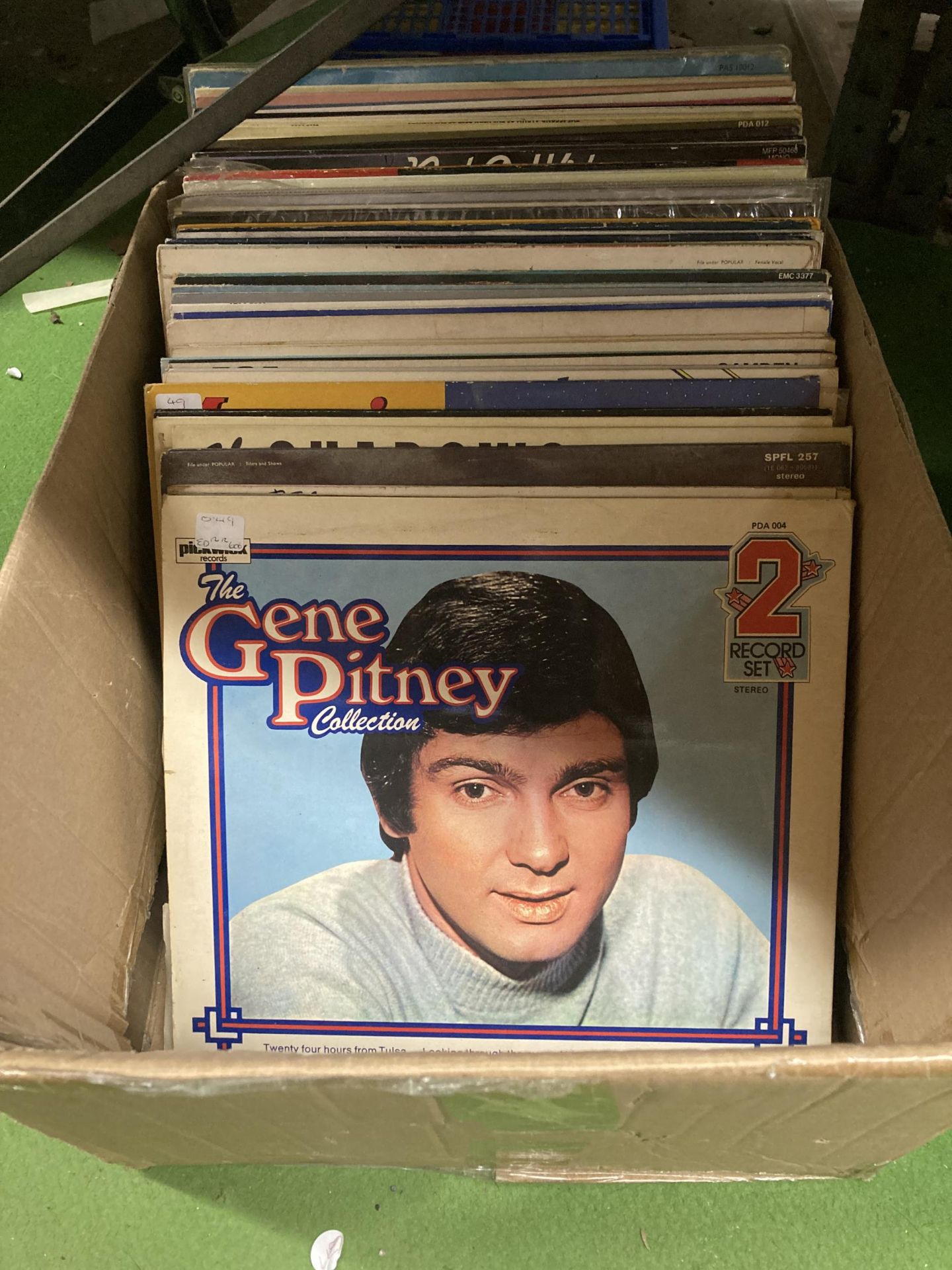 A BOX OF VINTAGE LP RECORDS, GENE PITNEY, NEIL DIAMOND, THE SHADOWS ETC