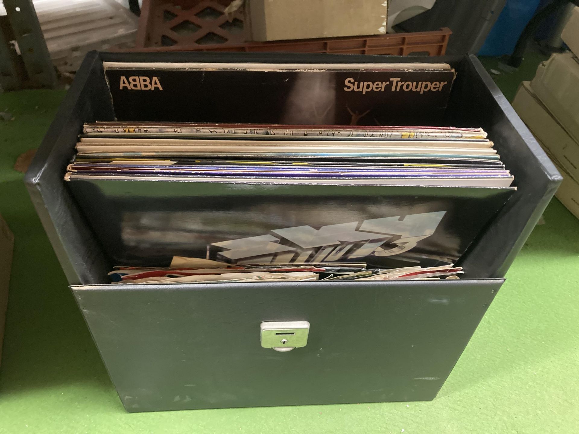 AN LP RECORD CASE OF ASSORTED RECORDS, ABBA ETC