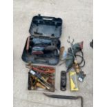 AN ASSORTMENT OF TOOLS TO INCLUDE A ROTARY ELECTRIC SANDER, A BOSCH DETAIL SANDER AND A STANLEY WOOD